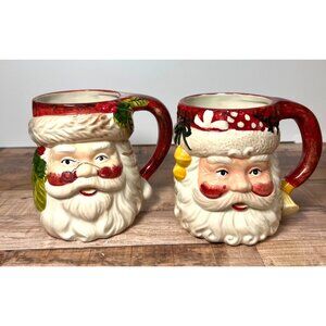 Christmas Set Of 2 Nantucket Home Santa Claus Ceramic Mugs